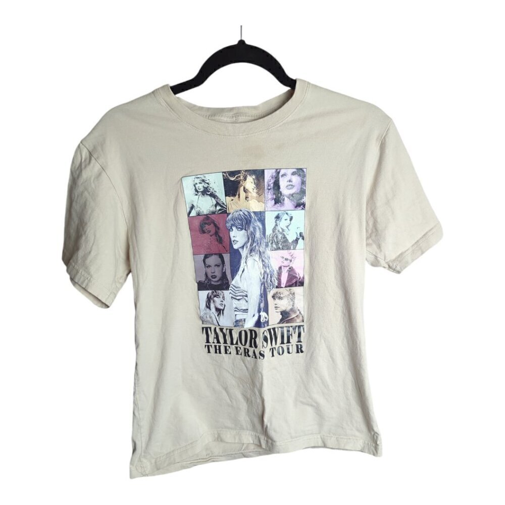 Taylor Swift The Eras Tour T-Shirt Cream Beige Official Merch Double Sided Sz S